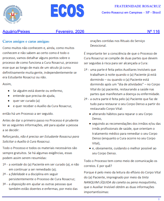 image Ecos da Fraternidade Rosacruz em Campinas – SP – Brasil – Janeiro de 2026