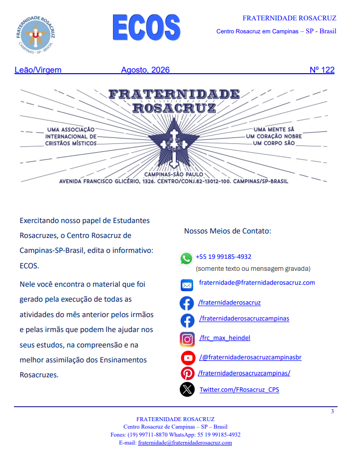 ECOS3 Ecos da Fraternidade Rosacruz em Campinas – SP – Brasil – Julho de 2026